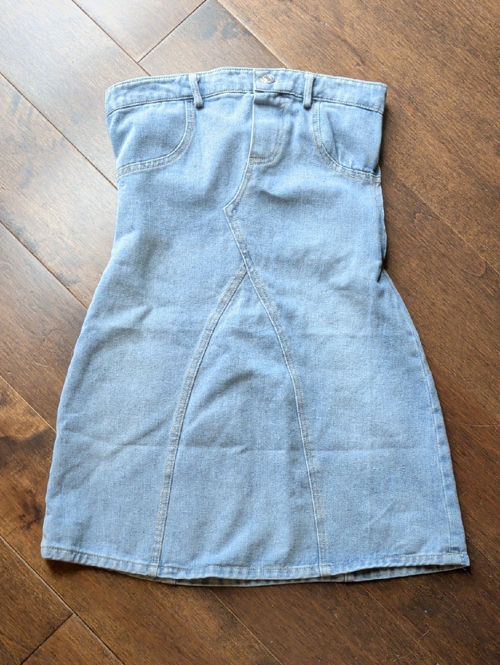 Denim Strapless Mini Dress in Light‎ Blue